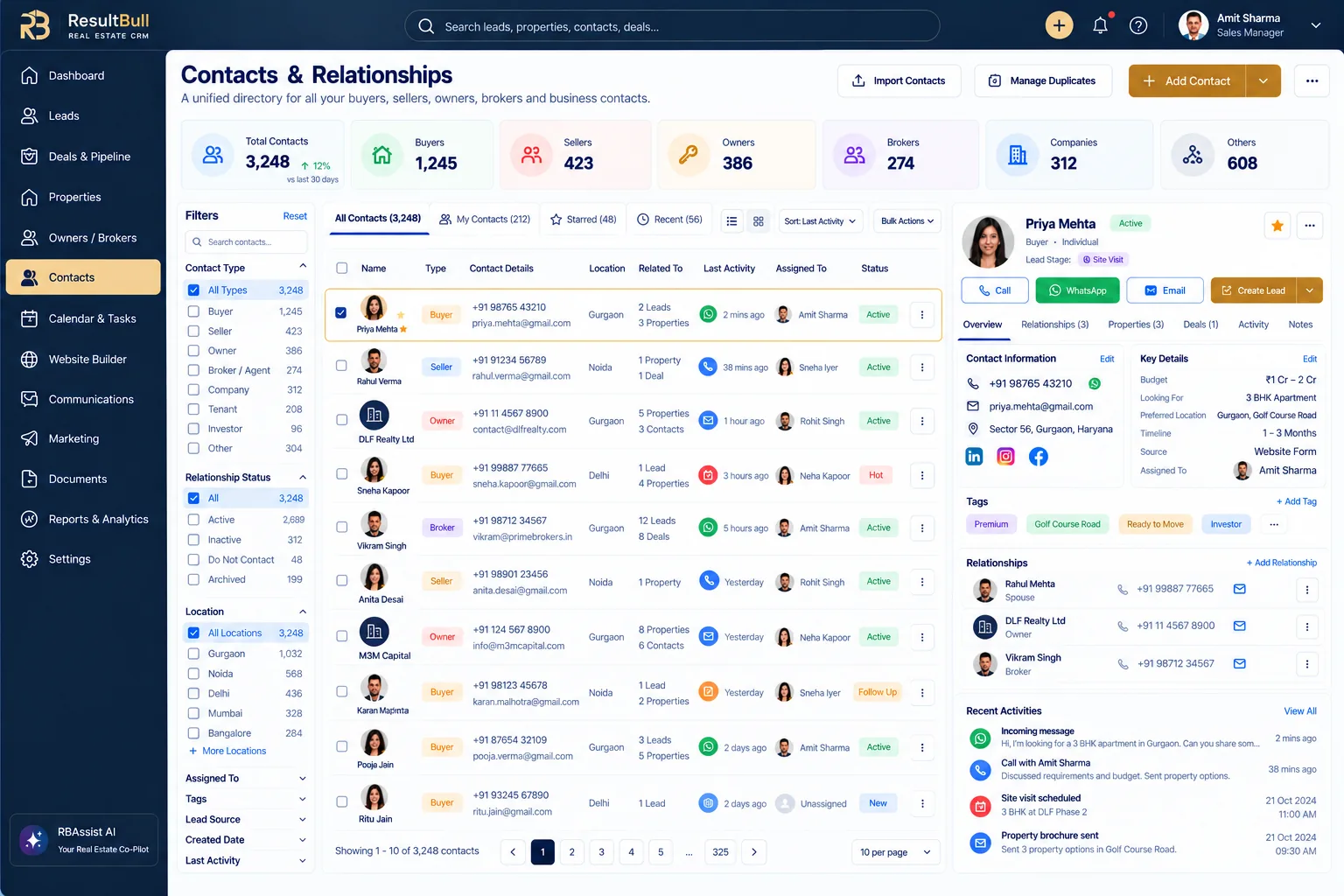 Contacts & relationships design reference: Contacts (variant)