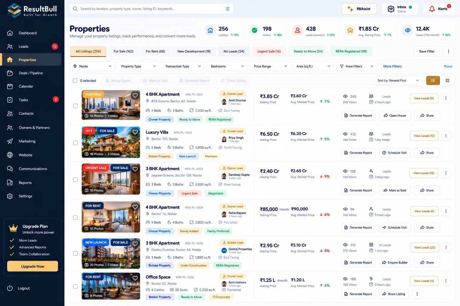 Properties design reference: List view